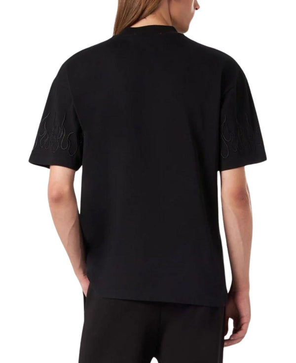 BLACK T-SHIRT WITH BLACK FLAMES