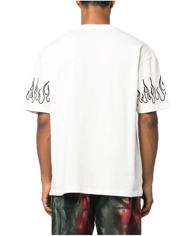 WHITE T-SHIRT WITH BLACK FLAMES