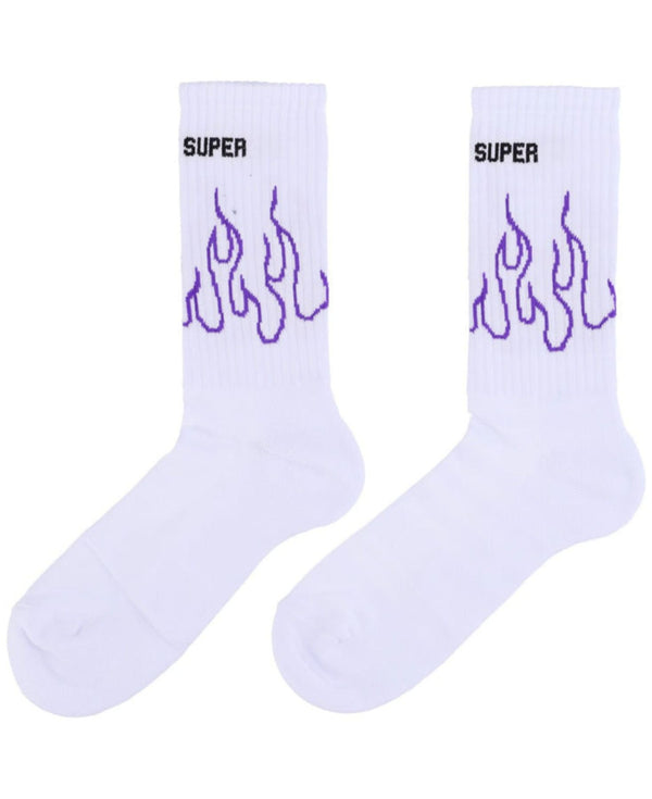 WHITE SOCKS WITH PURPLE CONTOUR FLAMES