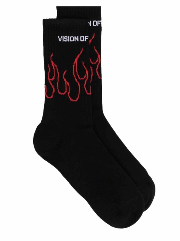 BLACK SOCKS WITH RED CONTOUR FLAMES