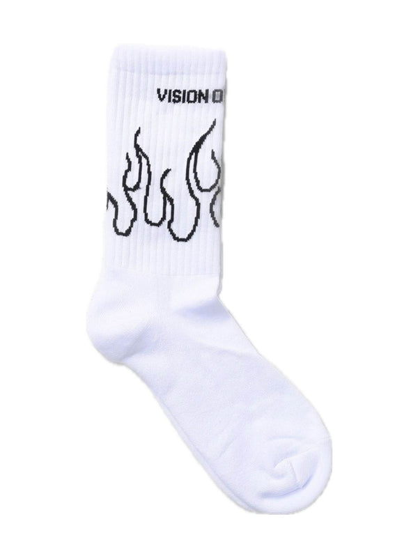 WHITE SOCKS WITH BLACK FLAME CONTOUR