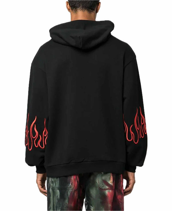 BLACK HOODIE WITH RED EMBROIDERY FLAMES