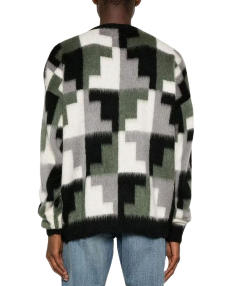 AOP DAMIER CROSS KNIT CREW SWEATER