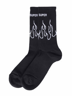 BLACK SOCKS WITH WHITE CONTOUR FLAMES