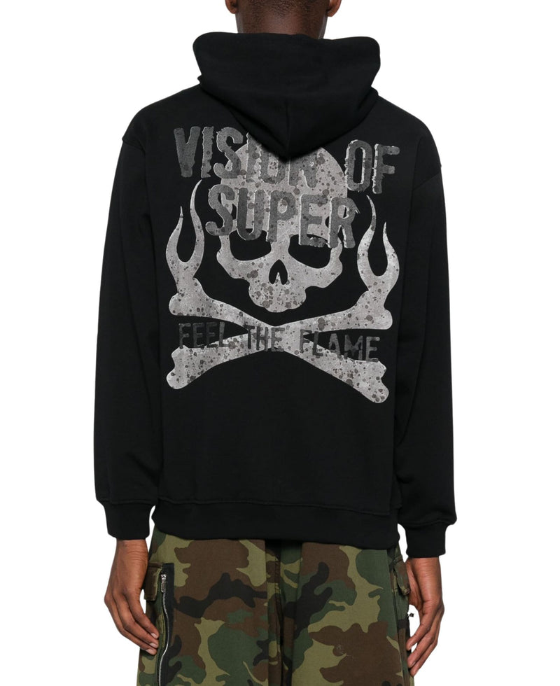 BLACK HOODIE WITH MILITARY SKULL