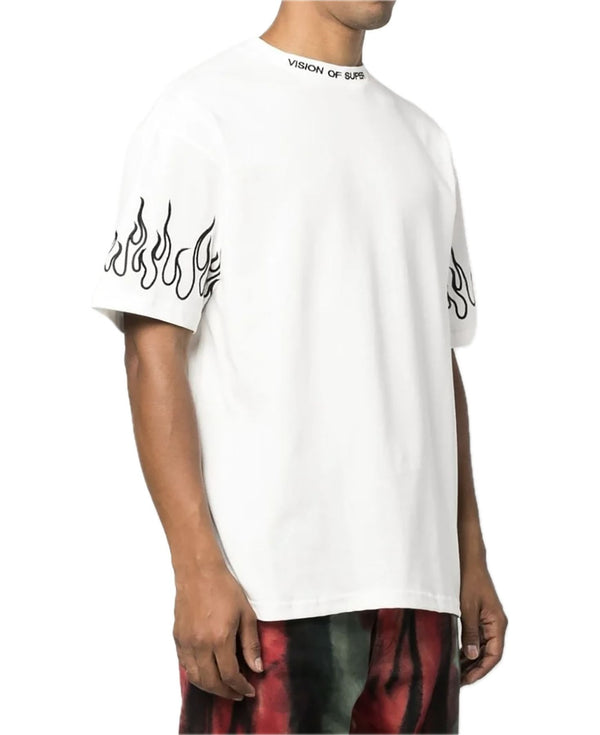 WHITE T-SHIRT WITH BLACK FLAMES