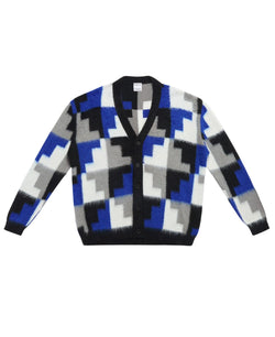 AOP DAMIER CROSS KNIT CARDIGAN