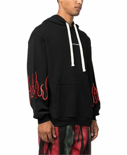 BLACK HOODIE WITH RED EMBROIDERY FLAMES