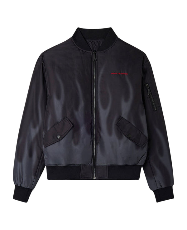 BLACK BOMBER WITH DIGITAL PRINT LASER FLAMES